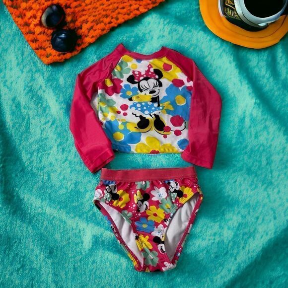 Disney Minnie Mouse Two Piece Rashguard Swimsuit 4 - Picture 1 of 7